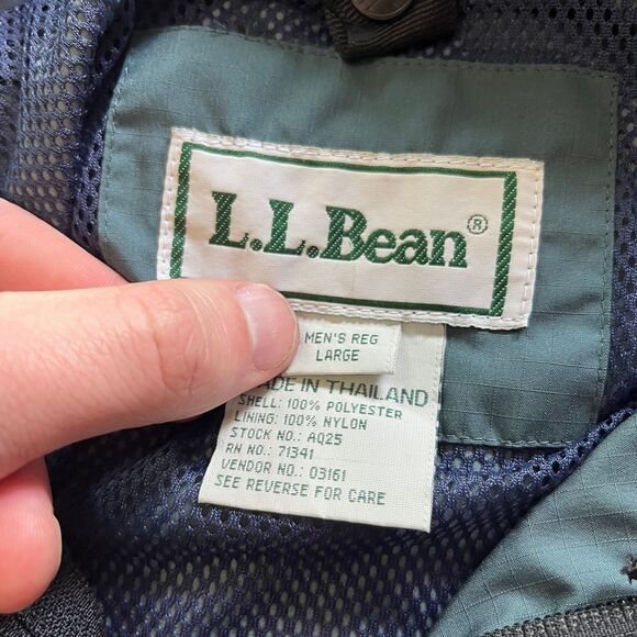 VTG 90s L.L. Bean Long Parka Rain Coat Jacket Trench Full Zip Green Nylon Mens L - Picture 5 of 7
